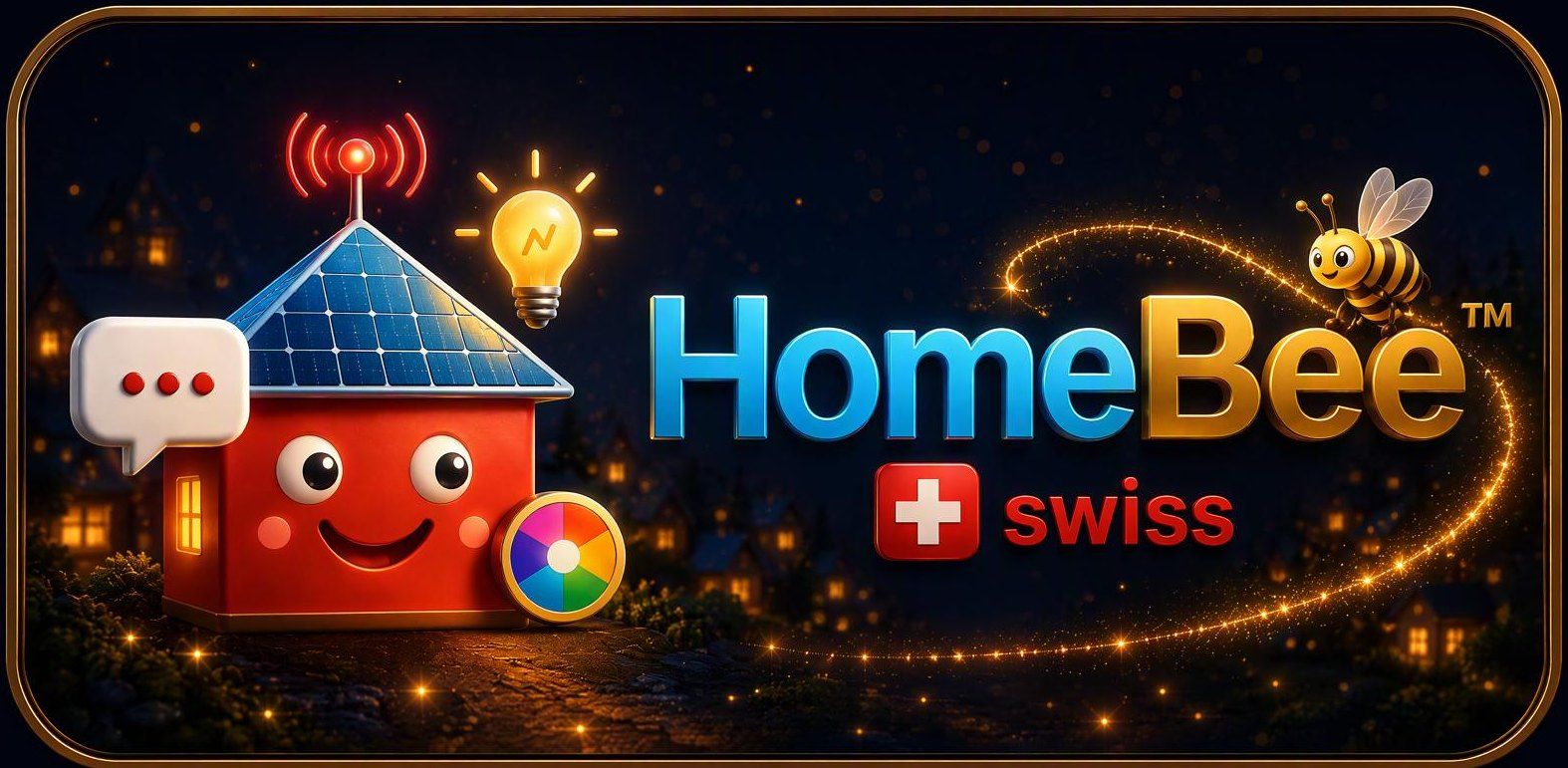 HomeBee swiss – Logo mit lächelndem Haus und Biene
